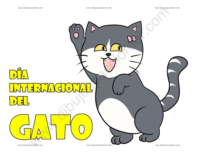 Dia internacional del Gato dibujo a color y para colorear